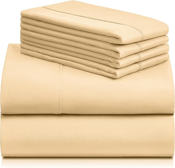 LuxClub 6 PC Full Sheet Set, Breathable Luxury Bed Sheets, Deep Pockets 18" Eco Friendly Wrinkle Free Cooling Bed Sheets Machine Washable Hotel Bedding Silky Soft - Yellow Full - LeafyLoom