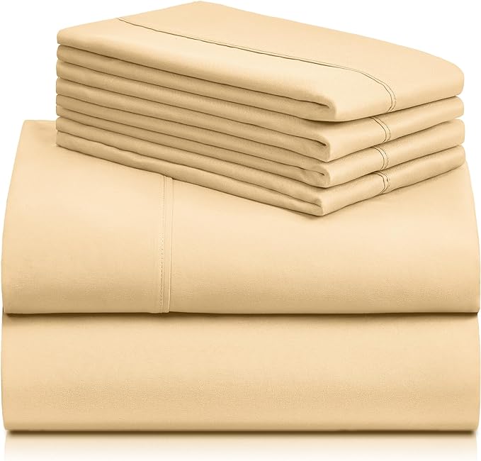 LuxClub 6 PC King Sheet Set, Breathable Luxury Bed Sheets, Deep Pockets 18" Wrinkle Free Cooling Bed Sheets Machine Washable Hotel Bedding Silky Soft - Yellow King - LeafyLoom