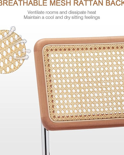 Zesthouse Mid Century Home Office Chair Leather Desk Chair with Rattan Back, Vanity Chair for Girls Women, Upholstered Swivel Chair, Adjustable Height Computer Task Chair - LeafyLoom
