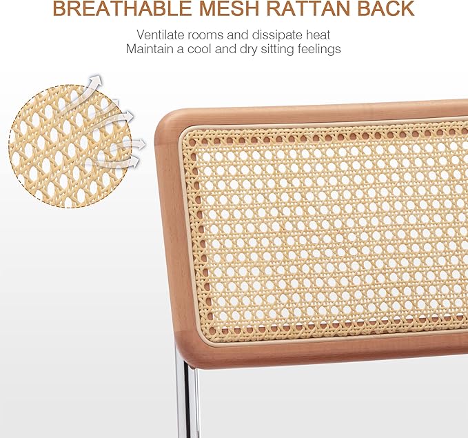 Zesthouse Mid Century Home Office Chair Leather Desk Chair with Rattan Back, Vanity Chair for Girls Women, Upholstered Swivel Chair, Adjustable Height Computer Task Chair - LeafyLoom