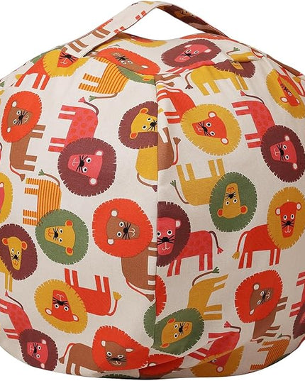 Colorful House Stuffed Animal Storage Bean Bag Chair Cover for Kids Stuffable Zipper Beanbag for Organizing Children Toys Large Canvas(26'',Lion) - LeafyLoom