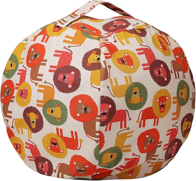 Colorful House Stuffed Animal Storage Bean Bag Chair Cover for Kids Stuffable Zipper Beanbag for Organizing Children Toys Large Canvas(38'',Lion) - LeafyLoom