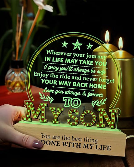 ARTSYWIX 3D Illusion Lamp with Wooden Base, Acrylic Night Light - USB Powered, Personalized Gift for Son, Birthday, Graduation, Decorative Tabletop Lamp - LeafyLoom