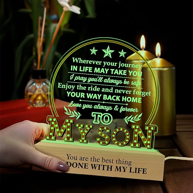 ARTSYWIX 3D Illusion Lamp with Wooden Base, Acrylic Night Light - USB Powered, Personalized Gift for Son, Birthday, Graduation, Decorative Tabletop Lamp - LeafyLoom