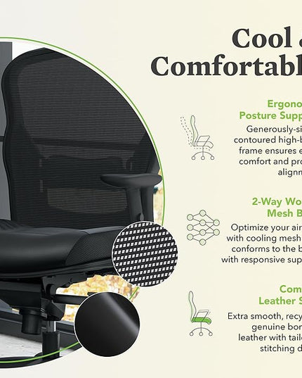 HON Wave Executive Leather Chair - Mesh High-Back Task Chair with Arms, Black (HVL701) - LeafyLoom
