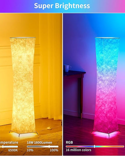 chiphy Floor lamp, RGB Standing Lamps for Bedroom, 7 Colors Changing and Dimmable LED Bulbs, Remote Control and White Fabric Shade, Modern Light for Living Room and Play Room - LeafyLoom