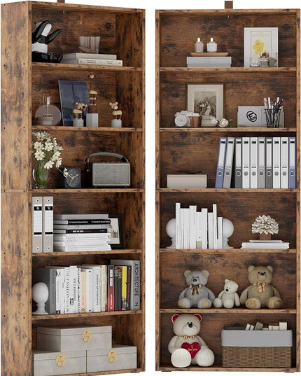 IRONCK Bookshelves and Bookcases Set of 2 Floor Standing 6 Tier Display Storage Shelves 70in Tall Bookcase Home Decor Furniture for Home Office, Living Room, Bed Room - LeafyLoom