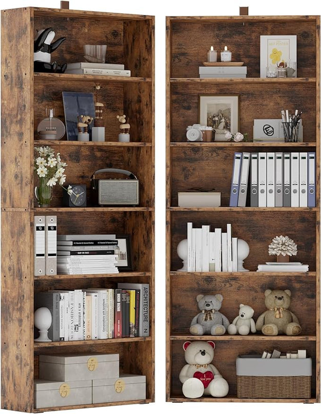 IRONCK Bookshelves and Bookcases Set of 2 Floor Standing 6 Tier Display Storage Shelves 70in Tall Bookcase Home Decor Furniture for Home Office, Living Room, Bed Room - LeafyLoom