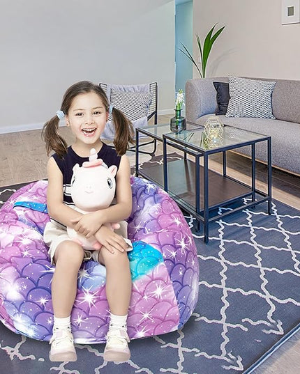 Stuffed Animal Storage Bean Bag Chair Cover, Hold Kids Plush Toys Blankets Towels Beanbag (Cover Only), Canvas Floor Circle Stuff Sit Seat Sofa with YKK Zipper, Large 32", Classic Mermaid - LeafyLoom