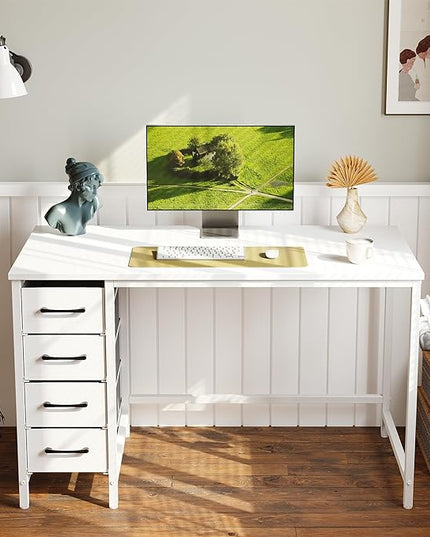CubiCubi 40 Inch Computer Desk with 4 Drawers, Home Office Small Desk with Storage, Modern Study Writing Desk, White - LeafyLoom