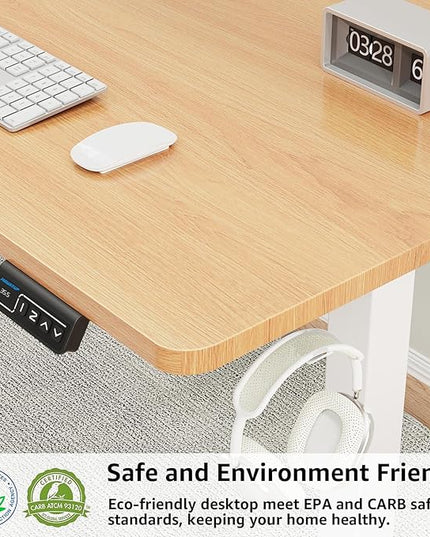 MOUNTUP Height Adjustable Electric Standing Desk Whole-Piece, 48 x 24 Inches Quick Assembly Sit Stand Desk, Stand Up Desk with Memory Controller, Ergonomic Desk, Oak - LeafyLoom