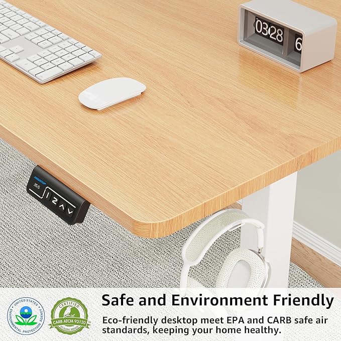 MOUNTUP Height Adjustable Electric Standing Desk Whole-Piece, 48 x 24 Inches Quick Assembly Sit Stand Desk, Stand Up Desk with Memory Controller, Ergonomic Desk, Oak - LeafyLoom