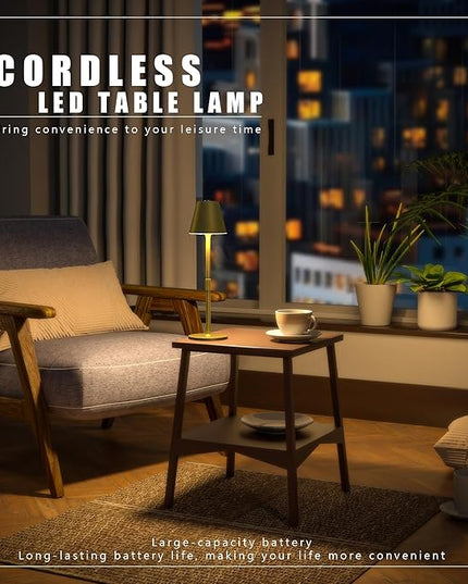 2Pack LED CordlessTable Lamp,4000mAh Rechargeable Battery Desk lamp,3 Level Brightness Night Light, Simple Design, for Couple Dinner/Coffee Table/Restaurant/Bedroom(Champagne gold 2Pack) - LeafyLoom