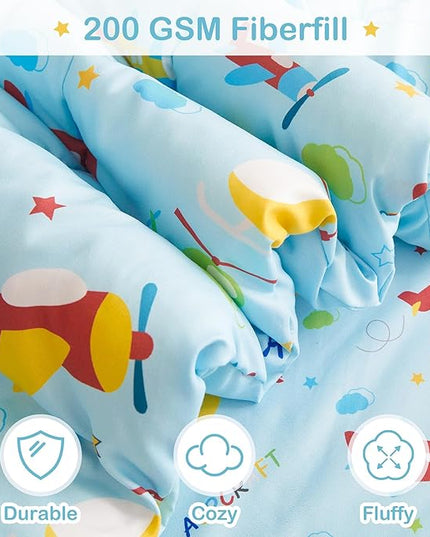 Mooreeke Bed in a Bag for Kids Boys Teens, 7 Pieces Full Size Aircraft Print Comforter Bed Set with Shams, Sheet Set, Airplane Blue Super Soft Microfiber Kids Comforter Bedding Set - LeafyLoom