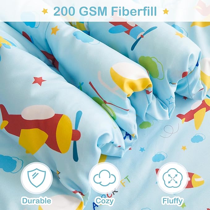 Mooreeke Bed in a Bag for Kids Boys Teens, 7 Pieces Full Size Aircraft Print Comforter Bed Set with Shams, Sheet Set, Airplane Blue Super Soft Microfiber Kids Comforter Bedding Set - LeafyLoom