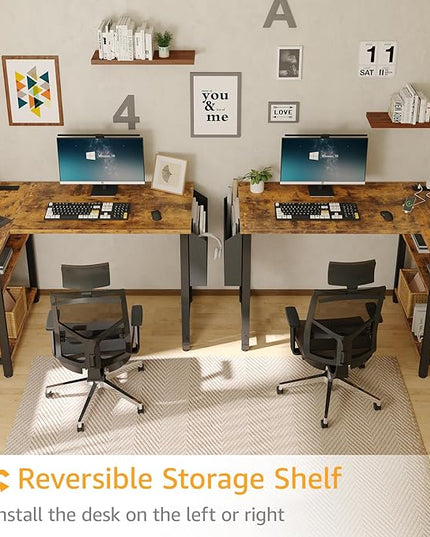 Small L Shaped Desk with Power Outlet Shelves, 40 Inch Corner Desk for Small Space Home Office, Study Work Computer Desks with Charging Station, Rustic Brown - LeafyLoom