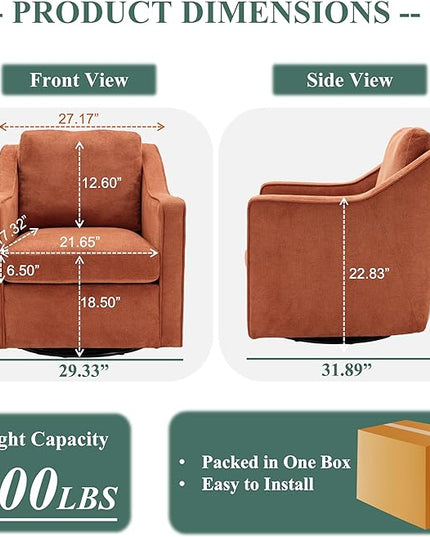 COLAMY 360° Swivel Accent Chair, Upholstered Fabric Leisure Armchair with Lumbar Pillow for Living Room Bedroom Home Office, Orange - LeafyLoom