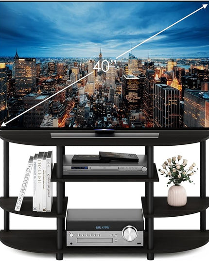 Furinno JAYA Simple Design Corner TV Stand, Espresso/Black - LeafyLoom
