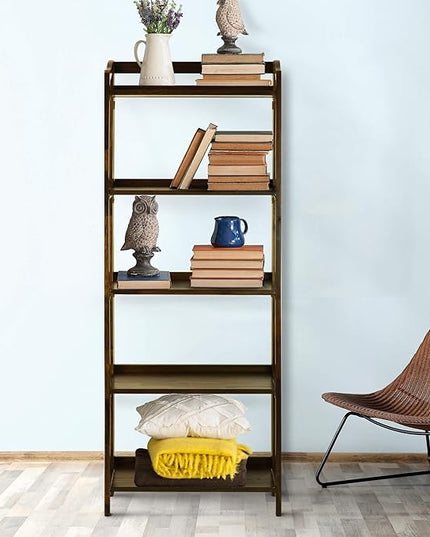 Casual Home Stratford 5-Shelf Folding Bookcase-Warm Brown - LeafyLoom