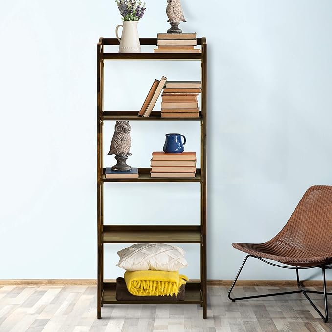 Casual Home Stratford 5-Shelf Folding Bookcase-Warm Brown - LeafyLoom