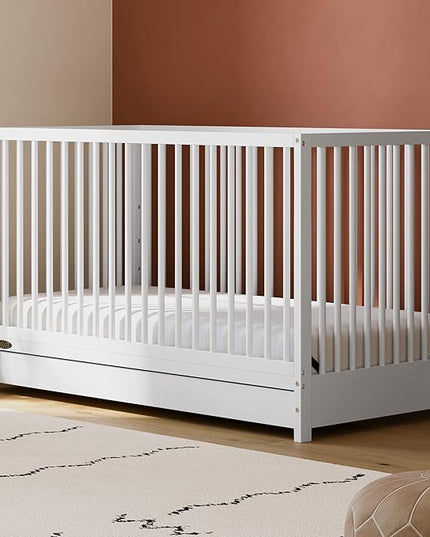 Graco Teddi 5-in-1 Convertible Crib with Drawer (White) – GREENGUARD Gold Certified, Crib with Drawer Combo, Full-Size Nursery Storage Drawer, Converts to Toddler Bed, Daybed and Full-Size Bed - LeafyLoom