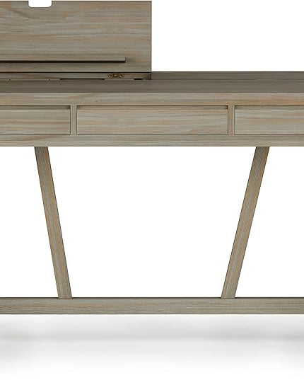 SIMPLIHOME Bowman SOLID WOOD Modern Industrial 54 Inch Wide Flip Up Desk in Distressed Grey, For the Office Desk, Writing Table, Workstation and Study Table - LeafyLoom