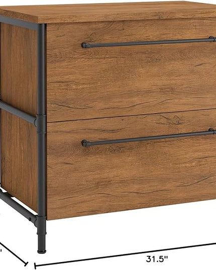 Sauder Iron City Lateral File, L: 31.50" x W: 20.00" x H: 30.00", Checked Oak Finish - LeafyLoom