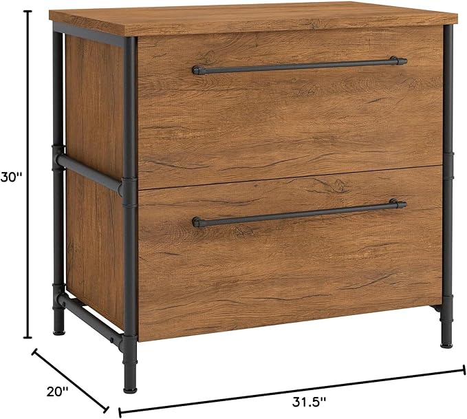 Sauder Iron City Lateral File, L: 31.50" x W: 20.00" x H: 30.00", Checked Oak Finish - LeafyLoom
