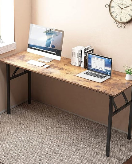 SogesGame Computer Desk, 62 Inch Large Desk Modern Simple Style Folding Tables, Home Office Writing Desk, Space Saving Foldable Table, No Install Needed, Retro Black - LeafyLoom