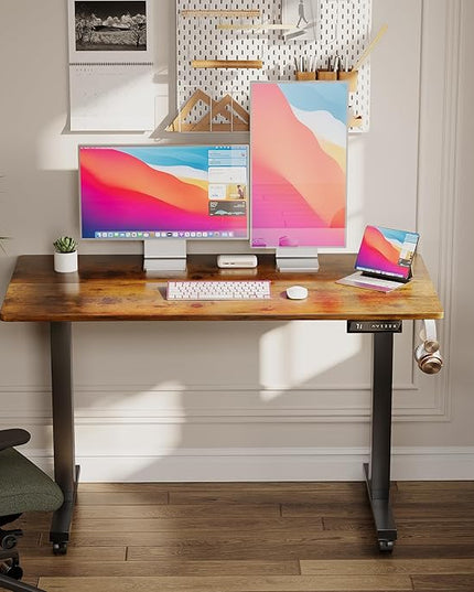 Electric Standing Desk 48 Inch, Ergonomic Height Adjustable Table with T-Shaped Metal Bracket Modern Computer Workstations for Home Office, Rustic Brown - LeafyLoom