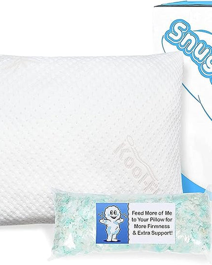 Snuggle-Pedic Adjustable Cooling Pillow - Shredded Memory Foam Pillows for Side, Stomach & Back Sleepers - Fluffy or Firm - Keeps Shape - College Dorm Room Essentials for Girls and Guys - Standard - LeafyLoom