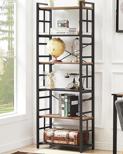 HOMBAZAAR Bookshelf,6 Tier Tall Bookshelf with Metal Frame,Open Bookshelves and Bookcases,Industrial Book Shelf for Living Room,Home Office and Bedroom,Rustic Brown - LeafyLoom