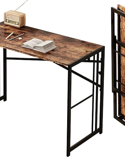 EMODA 40 inch Folding Desk No Assembly Needed Home Office Desk Study Writing Gaming Computer Table, Rustic Brown - LeafyLoom