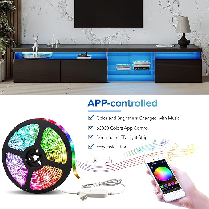 NicBex TV Stand for 100 Inch TV LED Gaming Entertainment Center Media Storage Console Table with 2 Glass Shelves and LED Color Changing Lights for Living Room,Bedroom,94.50 Inch,Black - LeafyLoom