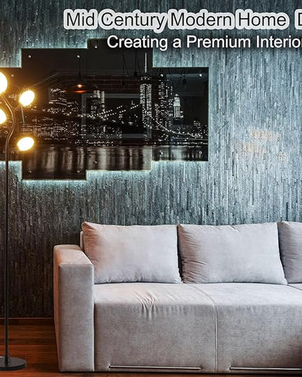 Modern Black 4 Globe Floor Lamp for Living Room - Contemporary Tree Floor Lamp with White Frosted Glass Shade and LED Bulbs, Mid Century Modern Standing Lamp for Bedroom & Home Office - LeafyLoom