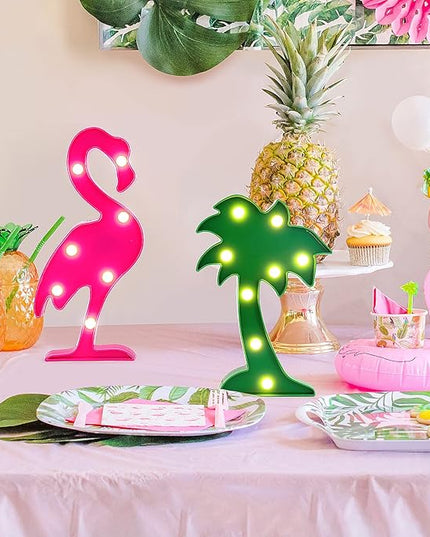 AceList Tropical Luau Party Supplies Flamingos Palm Trees Sign Light for Hawaiian Themed Party Decoration Birthday Bedroom Wall Decor Table Centerpieces - LeafyLoom
