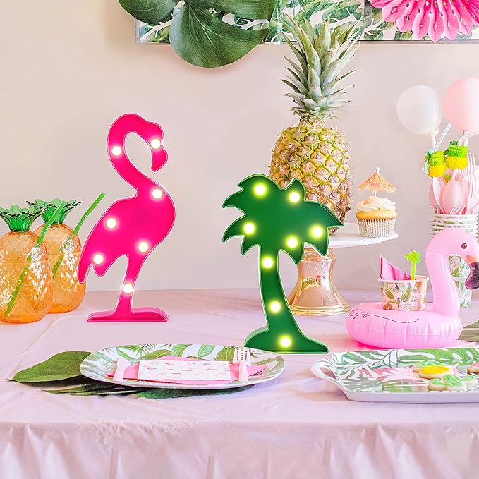 AceList Tropical Luau Party Supplies Flamingos Palm Trees Sign Light for Hawaiian Themed Party Decoration Birthday Bedroom Wall Decor Table Centerpieces - LeafyLoom