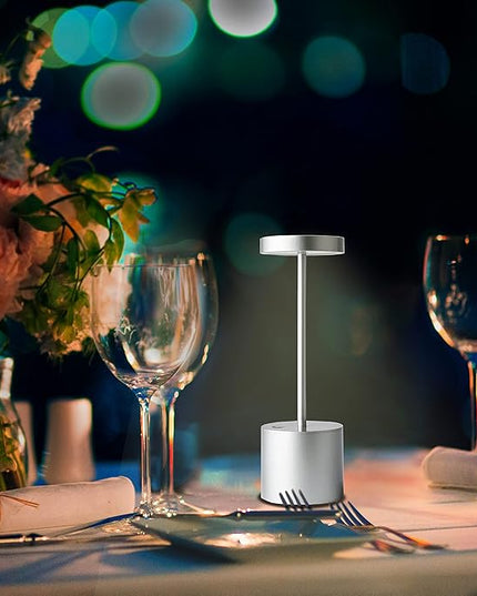 Cordless Table Lamp, Rechargeable LED Battery 5000mAh Metal USB Portable Powered Desk Lamp, 3 Levels Brightness Light for Restaurants Outdoor (10.25in Silver) - LeafyLoom
