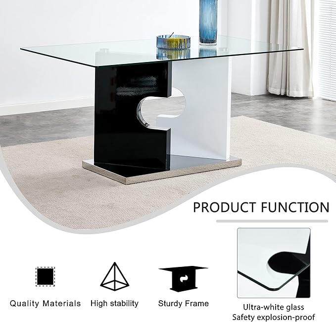 NicBex 63Inch Rectangular Dining Table,Modern Kitchen Table with Tempered Glass Tabletop and MDF Slab Special-Shaped Bracket for 6 to 8,Dining Room Table for Kitchen,Meeting Living Room,Transparent - LeafyLoom