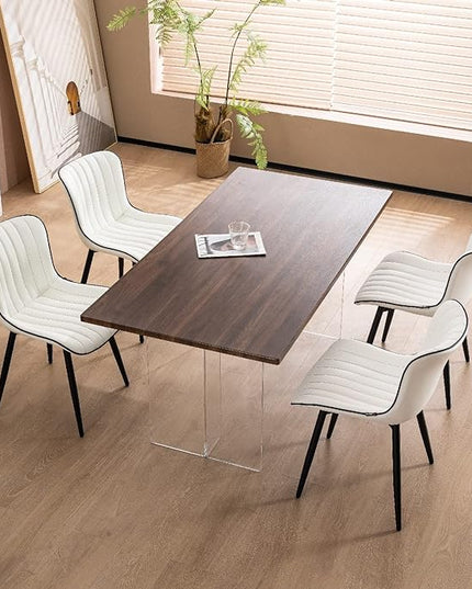 YOUNUOKE White Dining Chairs Set of 2 Upholstered Mid Century Modern Kitchen Chair Armless Faux Leather Accent Guest Chair with Back Metal Legs for Living Reception Waiting Room Bedrooms - LeafyLoom