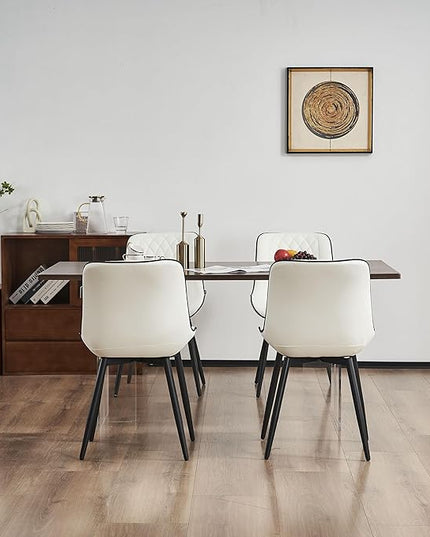 YOUNIKE White Dining Chairs set of 2 with High Backs Mid Century Modern Kitchen & Dining Room Chairs PU Faux Leather Upholstered sillas de comedor Comfortable Large Padded Accent Chair with Metal Legs - LeafyLoom