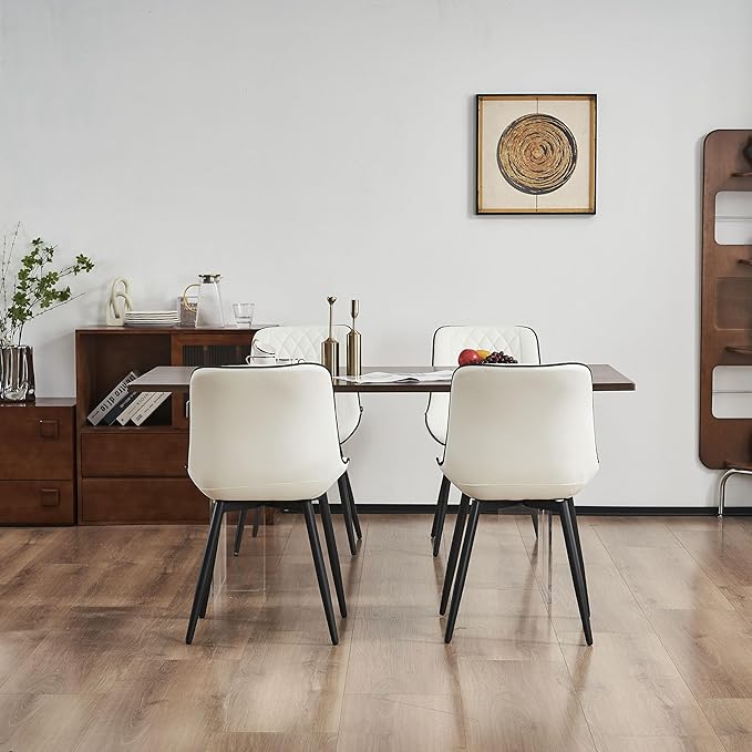 YOUNIKE White Dining Chairs set of 2 with High Backs Mid Century Modern Kitchen & Dining Room Chairs PU Faux Leather Upholstered sillas de comedor Comfortable Large Padded Accent Chair with Metal Legs - LeafyLoom