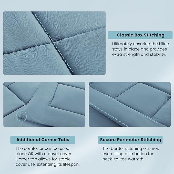 Queen Bed in a Bag 7 Pieces Comforter Set Queen, Wood Grain Texture Bedding Comforter Set Blue Bed Set with Comforter, Pillowcases, Flat Sheet, Fitted Sheet and Pillow Shams - LeafyLoom