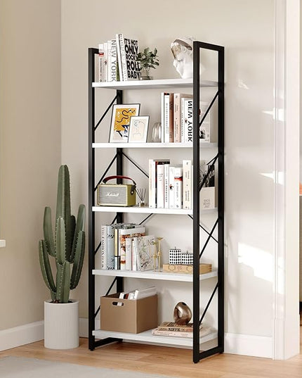 YITAHOME 5-Tier Bookshelf, Freestanding Black and White Book Shelf, Modern Minimalist Open Display Storage Book Shelves Standing Shelving Unit for Living Room Bedroom Home Office, White - LeafyLoom