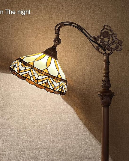 Capulina Tiffany Floor Lamp Antique Amber Melody Style Stained Glass Soft Light Arched Gooseneck Adjustable Angle Reading Floor Lamp for Living Room Bedroom Home Office - LeafyLoom