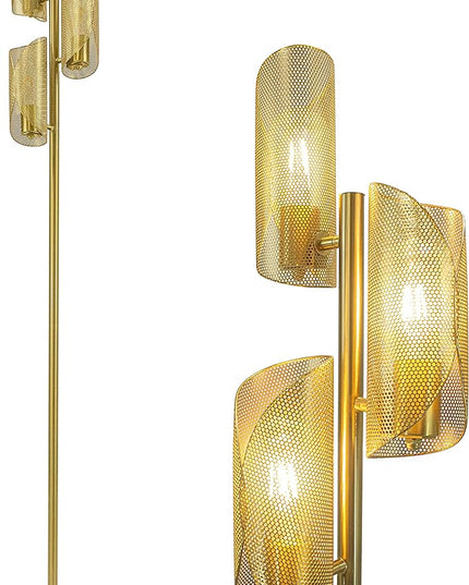 Brightech Lyra LED Tree Floor Lamp for Mid-Century Modern, Contemporary, Industrial Décor, 3 Light Head Standing Lamp with Metal Cage Shade, Standing Pole Tall Lamp for Living Room, Bedroom - Brass - LeafyLoom