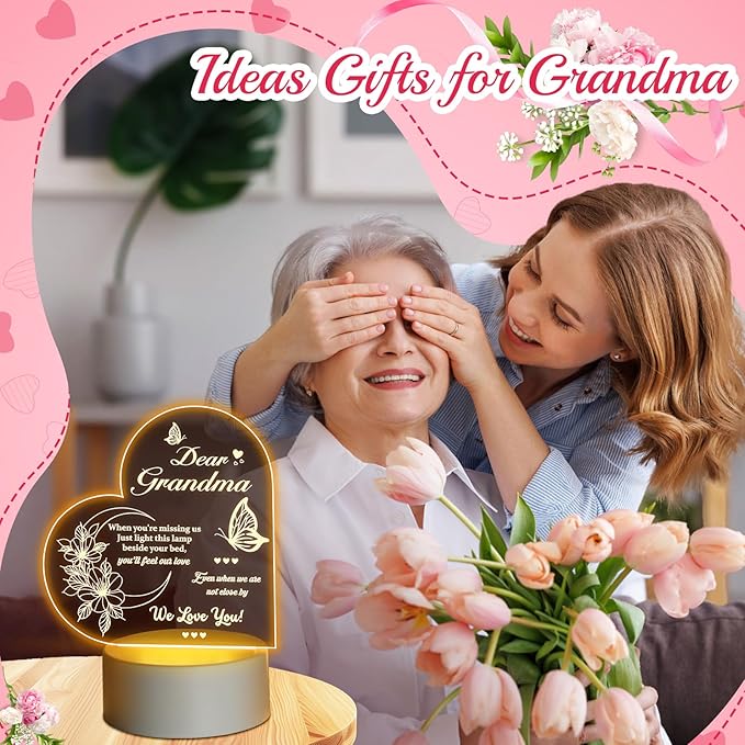 Linkax Grandma Birthday Gifts for Nana from Grandchildren, Grandma Gifts from Granddaughter Grandson, Birthday Gifts for Grandma Engraved Night Light, Mothers Day Thanksgiving Gifts for Nana Mimi - LeafyLoom