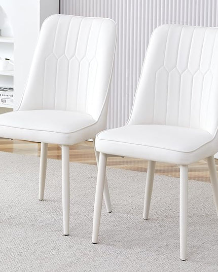 Modern Set of 2, Faux Leather Dining PU Upholstered Cream Kitchen Chair Metal Legs for Home Living Room, Restaurant, 2 Piece - LeafyLoom