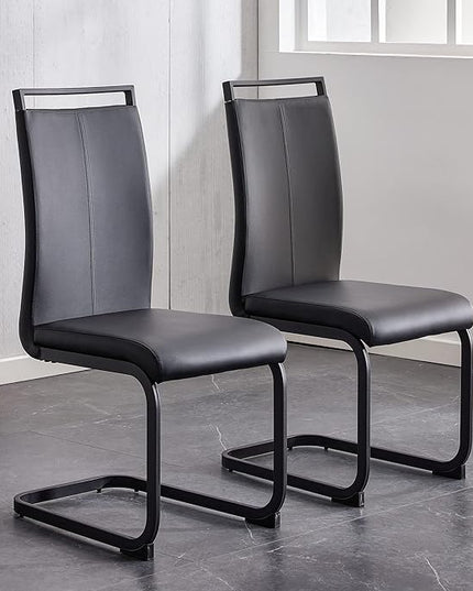 PU Faux Leather Dining Chairs Set of 2, Modern Dining Room Chair Kitchen Chairs with Upholstered Seat, Black Metal Legs and High Back, Sillas para Comedor, Black+PU - LeafyLoom