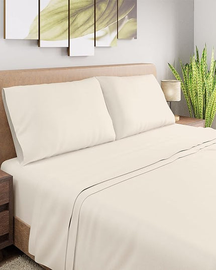 Purity Home Organic 100% Cotton Percale Twin Sheets Set Ivory, Twin Bed Sheets Set for Dorm Bed, 14" Deep Pockets Twin Cotton Sheet Set, Breathable & Cooling Ivory Sheets for Hot Sleepers - LeafyLoom